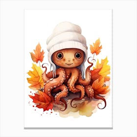 N Octopus Watercolour In Autumn Colours 2 Canvas Print