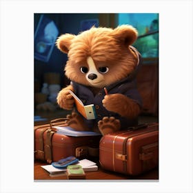 Study Time with the Cutest Bear Cub Around Print Canvas Print