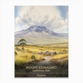 Mount Kilimajaro National Park Tanzania Watercolour 4 Canvas Print