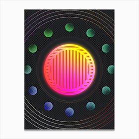Neon Geometric Glyph in Pink and Yellow Circle Array on Black n.0140 Canvas Print