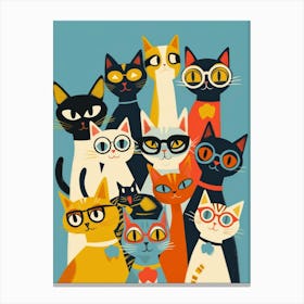 Group Of Cats With Glasses 2 Canvas Print