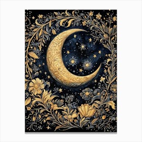 Flowers Moon And Stars William Morris Style Canvas Print