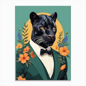Floral Black Panther Portrait In A Suit (25) Canvas Print