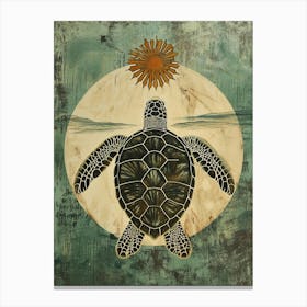 Sea Turtle & The Sunset Vintage Painting Inspired  3 Canvas Print