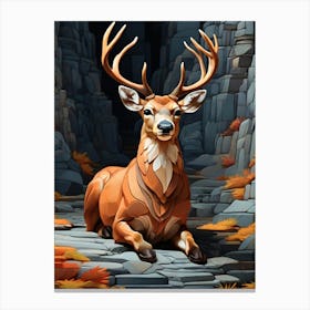 Deer In The Forest mozaik Canvas Print