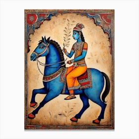 Default Traditional Madhubani Style Painting Of A Man On A Hor 0 Canvas Print