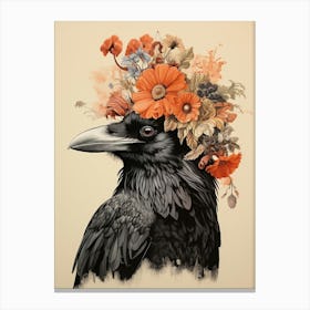 Bird With A Flower Crown Raven 1 Canvas Print
