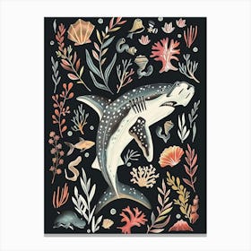 Hammerhead Shark Seascape Black Background Illustration 1 Canvas Print
