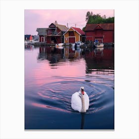 Swan By The Boathouses Canvas Print