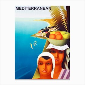 Mediterranean Coast, Women With Fruit Basket Canvas Print