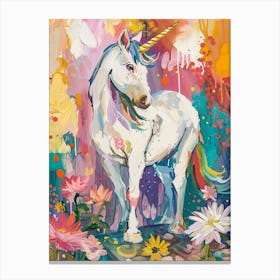 Floral Folky Unicorn In The Meadow 3 Canvas Print