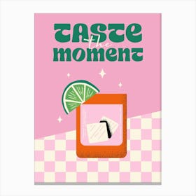 Pink "Taste The Moment" Cocktail Art Print Canvas Print