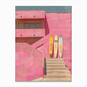 Surfboards On A Pink Wall Canvas Print