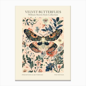 Velvet Butterflies Collection Pink Botanical Butterflies William Morris Style 1 Canvas Print