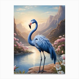 Floral Blue Flamingo Painting (41) Canvas Print