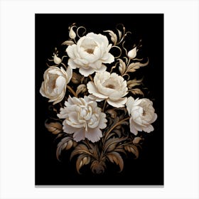 Peonies On A Black Background Canvas Print