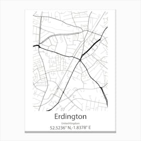 Erdington,United Kingdom Minimalist Map Canvas Print