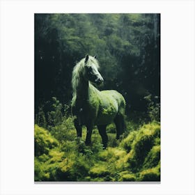 Horse standing in a field of moss in the style of cosmic art Canvas Print