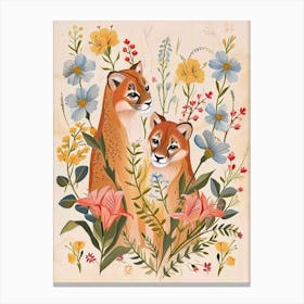 Folksy Floral Animal Drawing Puma 5 Canvas Print