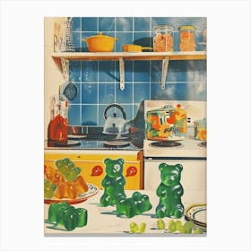 Green Gummy Bears In The Retro Kitchen Canvas Print