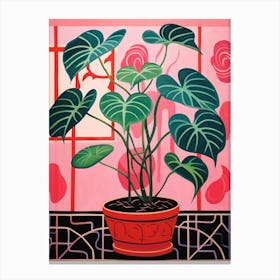 Pink And Red Plant Illustration Philodendron 6 Canvas Print