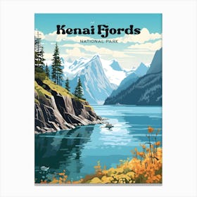 Kenai Fjords National Park Alaska Lakeview Travel Illustration Canvas Print