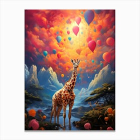 Giraffe With Balloons Canvas Print