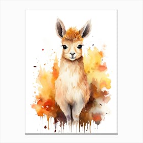 A Llama Watercolour In Autumn Colours 3 Canvas Print