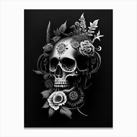 Skull With Floral Patterns Grey Stream Punk Canvas Print