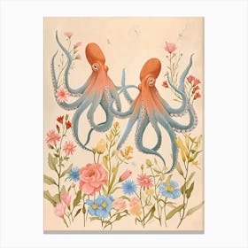 Folksy Floral Animal Drawing Octopus 2 Canvas Print