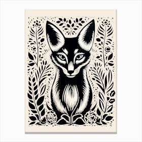 Red Fox Linocut Illustration Card 5 Canvas Print