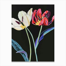Neon Flowers On Black Tulip 3 Canvas Print