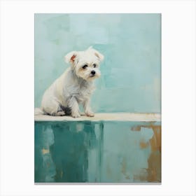 Maltese Dog, Painting In Light Teal And Brown 0 Canvas Print