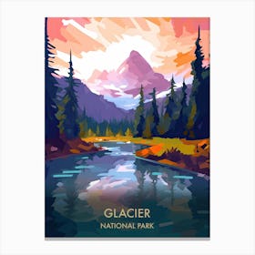 Glacier National Park Travel Poster Illustration Style Canvas Print