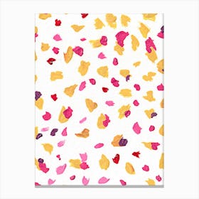 Abstract Art, Colorful Pink And Yellow Confetti Splatters Painting with Oil Pastel Color Canvas Print