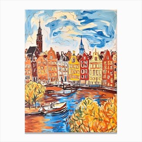 Amsterdam, Dreamy Storybook Illustration 4 Canvas Print