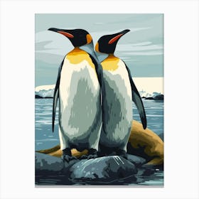 Emperor Penguin Sea Lion Island Minimalist Illustration 1 Canvas Print