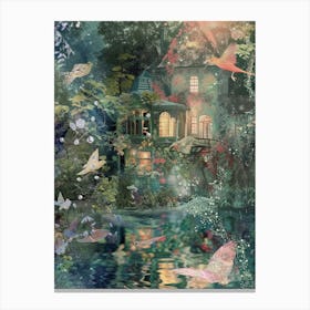 Fairy House Collage Pond Monet Scrapbook 4 Canvas Print