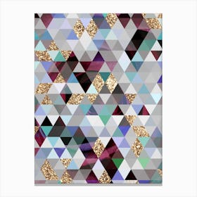 Abstract Geometric Triangle Pattern in Teal Blue and Glitter Gold n.0001 Canvas Print