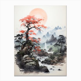 Aso Caldera In Kumamoto, Japanese Brush Painting, Ukiyo E, Minimal 2 Canvas Print