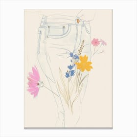 Flowers And Blue Jeans Line Art 6 Canvas Print