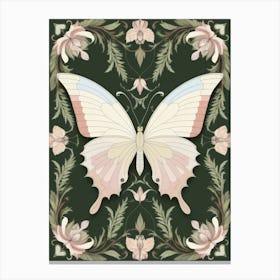 Butterfly On A Green Background Style William Morris 4 Canvas Print