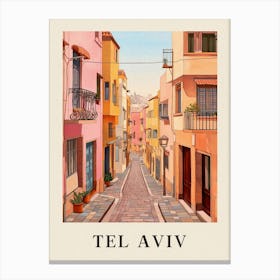 Tel Aviv Israel 2 Vintage Pink Travel Illustration Poster Canvas Print