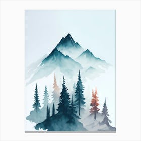 Mountain And Forest In Minimalist Watercolor Vertical Composition 9 Canvas Print