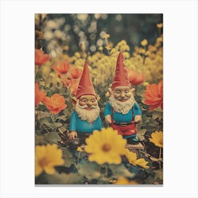 Retro Photo Of Gnomes In The Garden 2 Canvas Print