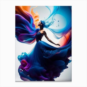 Colorful Woman In A Blue Dress Canvas Print