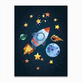 Watercolour Rocket Canvas Print