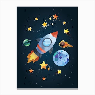 Watercolour Rocket Canvas Print