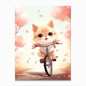 Kawaii Cat Drawings Biking 3 Canvas Print