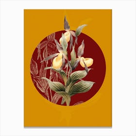 Vintage Botanical Sabot des Alpes on Circle Red on Yellow n.0176 Canvas Print